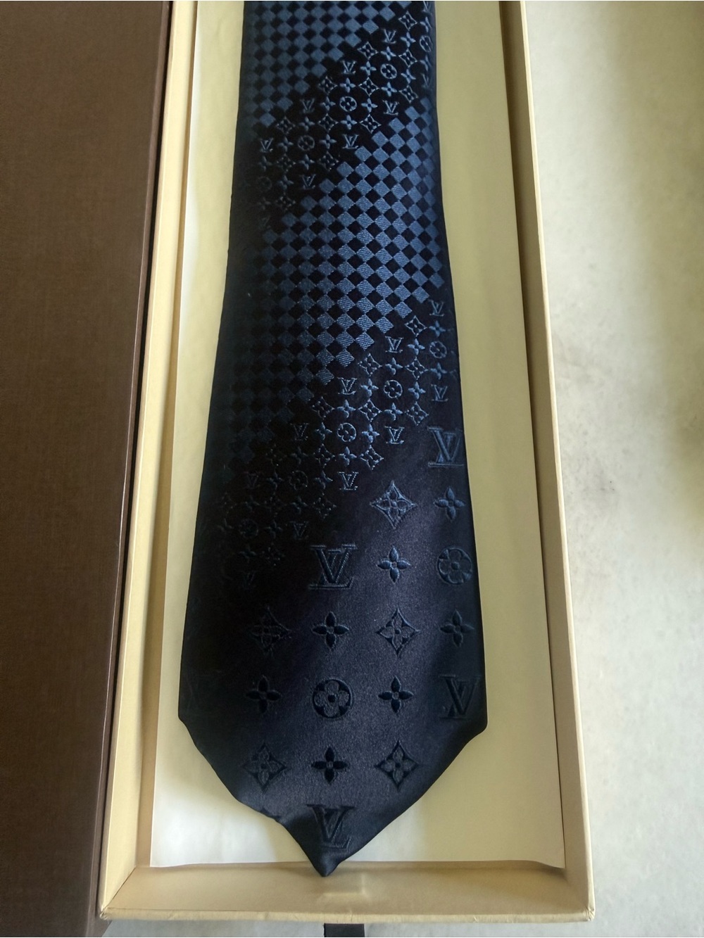 Louis Vuitton Black Monogram Jacquard Silk Tie